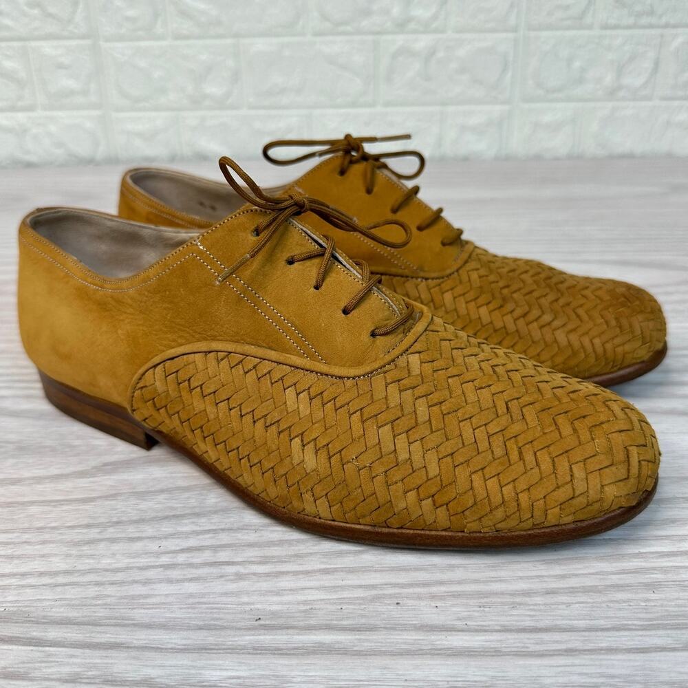 Brass Plum Shoe VTG Oxford Shoes Womens 36 Tan Herringbone Woven Leather Loafers